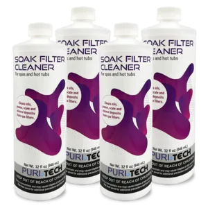 Puri Tech Spa Soak Filter Cleaner Effectively Removes Minerals and Oils from Spa/Hot Tub Filter Cartridges 32oz (Pack of 4)
