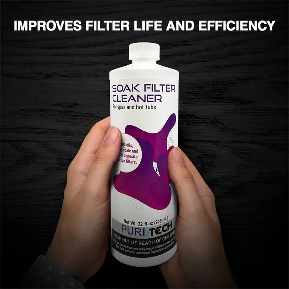 Puri Tech Spa Soak Filter Cleaner Effectively Removes Minerals and Oils from Spa/Hot Tub Filter Cartridges 32oz (Pack of 4)