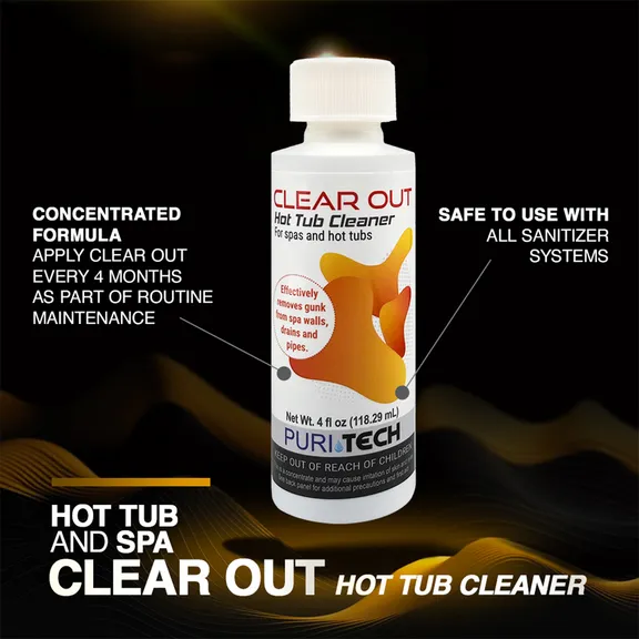 Puri Tech Clear Out 4oz Hot Tub Cleaner Removes Gunk from Spa Walls, Drains, and Pipes (Pack of 2)