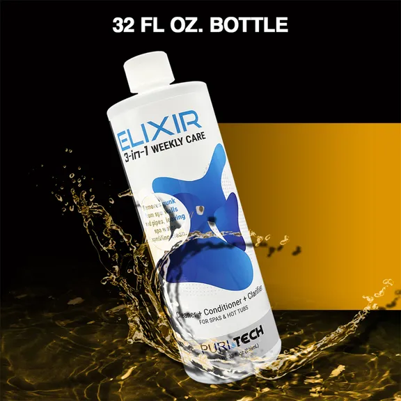 Puri Tech Spa Elixir 3-in-1 Weekly Care Hot Tub and Spa Cleaner, Conditioner, Clarifier for Wall and Pipes 32oz