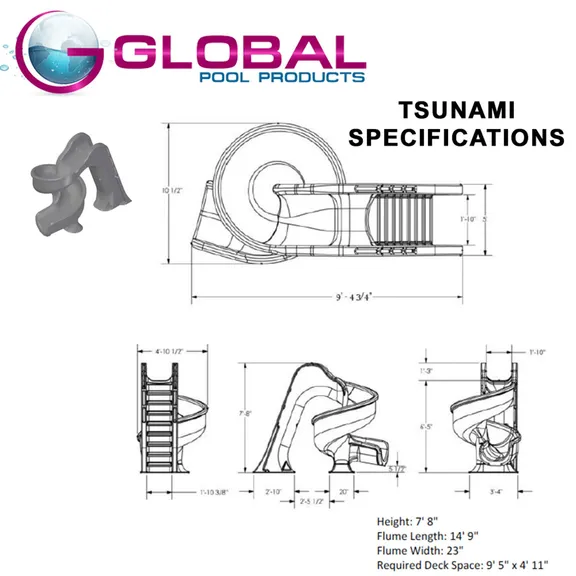 Global Pool Products TSUNAMI Inground Swimming Pool Water Slide Deck Mounted Sand