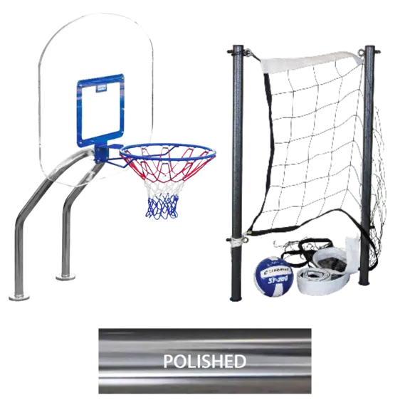 Global Pool Products X2 Basketball and Volleyball Pool Game - Set Includes 20" Net and Ball Stainless Steel Polished - No Anchor GPP-X2VB20-SS