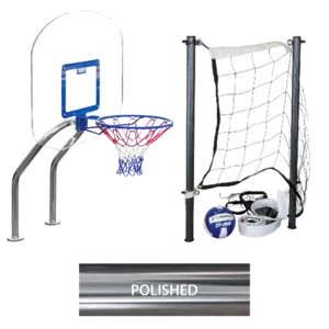 Global Pool Products X2 Basketball and Volleyball Pool Game - Set Includes 20" Net and Ball Stainless Steel Polished - No Anchor GPP-X2VB20-SS