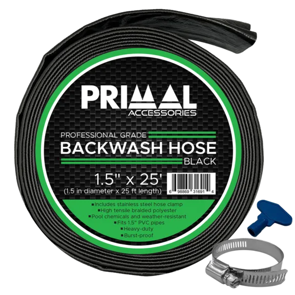 Primal Accessories Commercial Grade 1.5-inch x 25-feet Black Backwash Hose with 3 Bar/43.5 psi Capacity