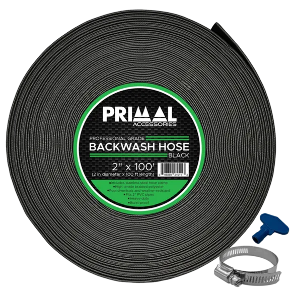 Primal Accessories Commercial Grade 2-Inch x 100-Feet, 3 Bar/43.5 psi Black Backwash Hose