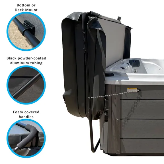 Puri Tech Spa Cover Lift, Bottom or Deck Mount, Powder Coated Aluminum, Black