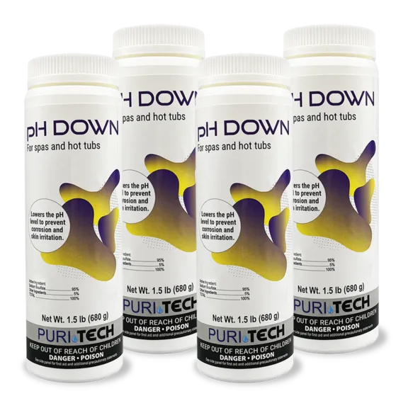 Puri Tech Spa pH Down 4-Pack - Enhances Sanitizer Effectiveness by Lowering pH and Total Alkalinity in Spa Water, 1.5 lbs