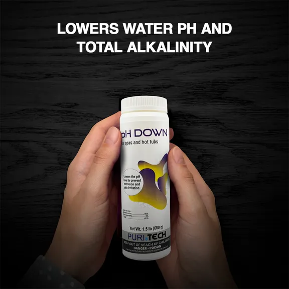 Puri Tech Spa pH Down 4-Pack - Enhances Sanitizer Effectiveness by Lowering pH and Total Alkalinity in Spa Water, 1.5 lbs
