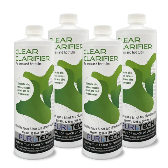 Puri Tech Spa Clear 4-Pack Water Clarifier - Eliminates Dirt, Foam and Extends Filter Life, 32oz