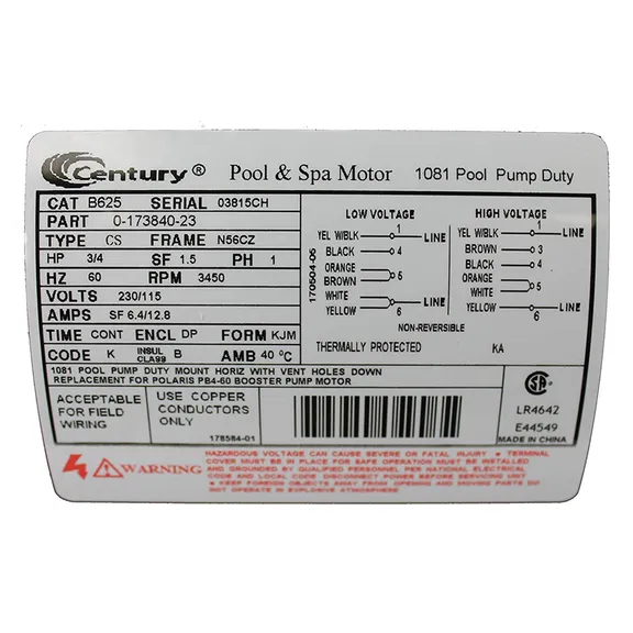 A.O. Smith Century 3/4 HP Polaris PB4-60 Replacement Booster Pump Motor