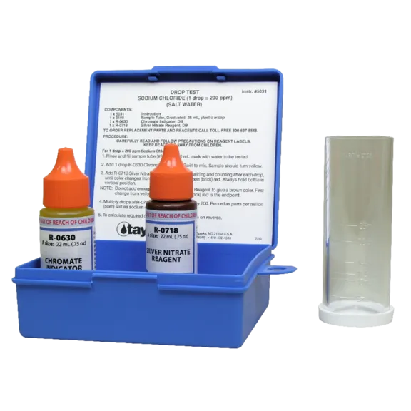 Taylor Technologies Drop Test, Chloride, Argentometric, Salt Pool and Spa Test Kit - .75 oz bottles
