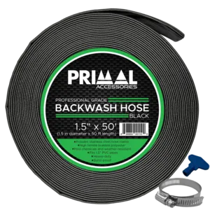 Primal Accessories Commercial Grade 1.5 inch x 50 feet Black Backwash Hose with 3 Bar / 43.5 psi Capacity