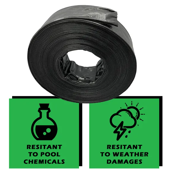 Primal Accessories Commercial Grade 1.5 inch x 50 feet Black Backwash Hose with 3 Bar / 43.5 psi Capacity