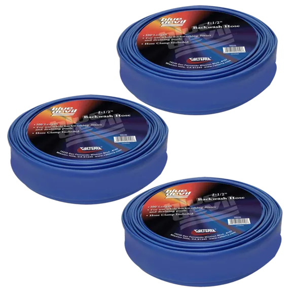 Blue Devil 3 Pack of 100ft., 1-1/2" Backwash Hose with Clamp, Shrink Wrapped (22 mil)