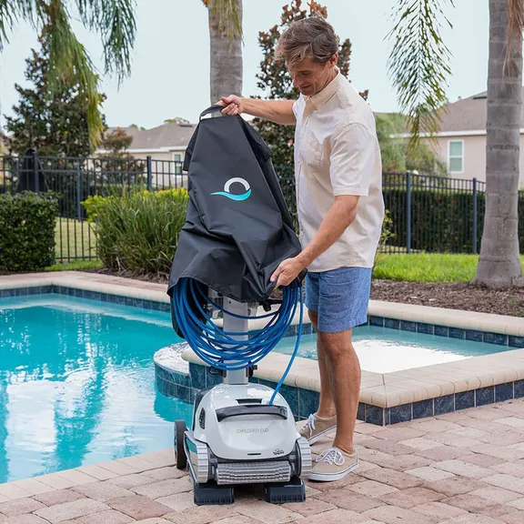 Maytronics Dolphin Explorer E50 Automatic Robotic Pool Cleaner with Universal Caddy