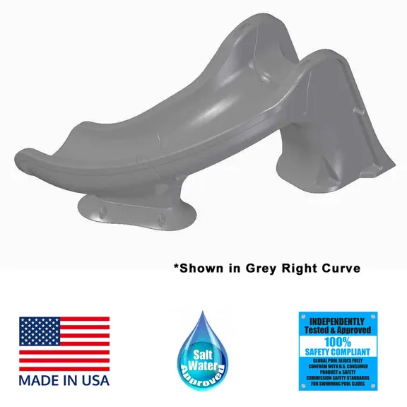Global Pool Products SPLASH Inground Swimming Pool Water Slide Deck Mounted, Right Curve Turn Gray