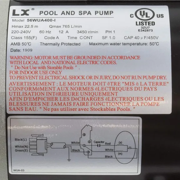 LX 2-Speed Pump with 2" Diameter 230V, 12A/4.4A, 56WUA400-II