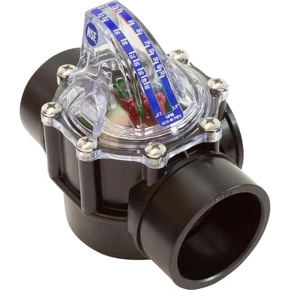 Valve body with non-sealing check valve for 2” Sch.40 pipe. Scale in GPM