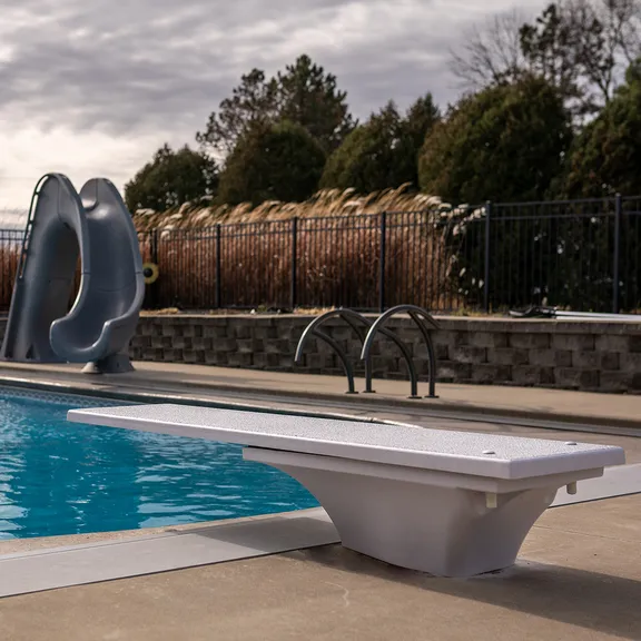 Global Pool Products 8' Diving Board Stand with Jig, 3 Bolt Base Replacement in Sand Colour for In-ground Pools