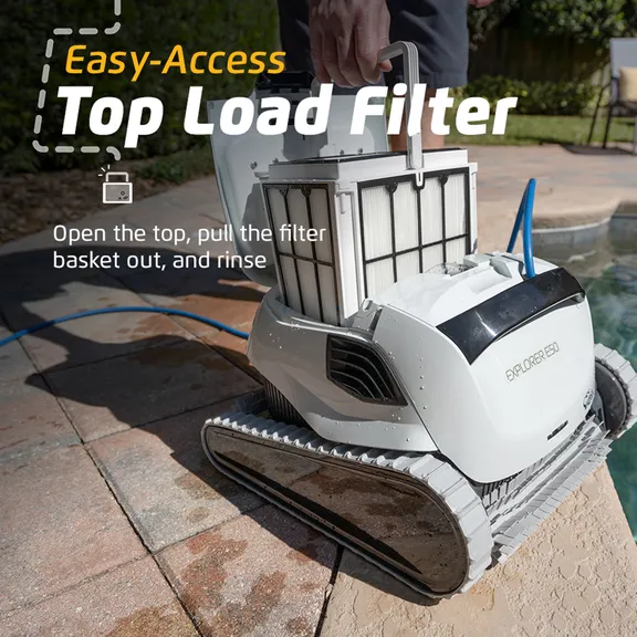 Maytronics Dolphin Explorer E50 Automatic Robotic Pool Cleaner and Universal Caddy Set