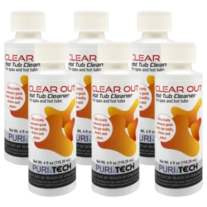 Puri Tech Clear Out 6-Pack Spa and Hot Tub Cleaner, 4oz - Eliminates Gunk from Walls, Drains, and Pipes