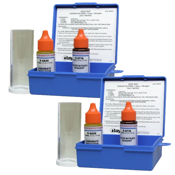 Taylor Technologies Salt Pool and Spa Argentometric Chloride Drop Test Kit, 2-Pack, .75 oz Bottles
