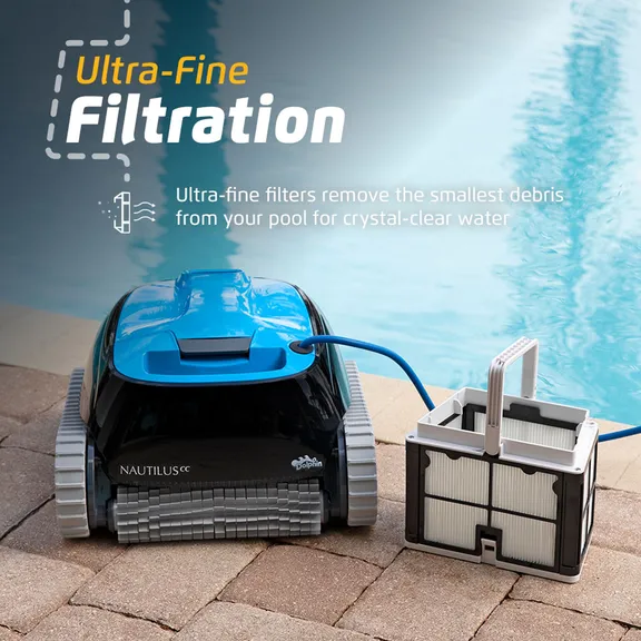 Dolphin Nautilus CC Robotic Pool Vacuum Cleaner with Ultra-Fine Filters Ideal for Above/In-Ground Pools 33 FT in Length