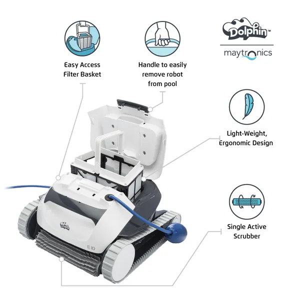 Dolphin E10 Universal Robotic Pool Vacuum Cleaner with Caddy
