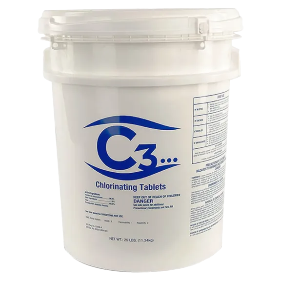 C3 3" Stabilized Tri-Chlor Pool Cleaner Chlorine Tablets for Swimming Pools, 25lb.