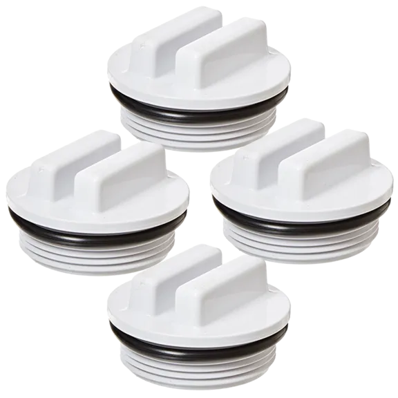 Hayward Threaded Concrete Pool Drain Plug with O-Ring, 1.5" MPT, White (Pack of 4)