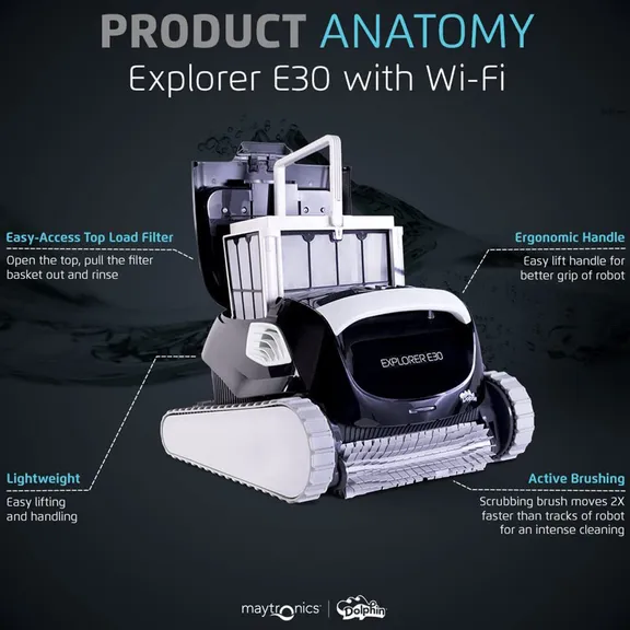 Dolphin Explorer E30 WiFi Robotic Pool Cleaner with Ultra Fine Filters by Maytronics