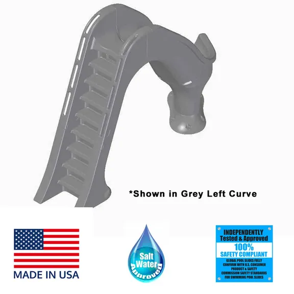 Global Pool Products Tidal Wave Deck Mounted Right Curve Water Slide for Inground Pools, Gray