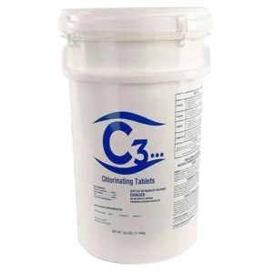C3 3" Stabilized Chlorine Tablets for Swimming Pools Tri-Chlor Pool Cleaner, 40lb.