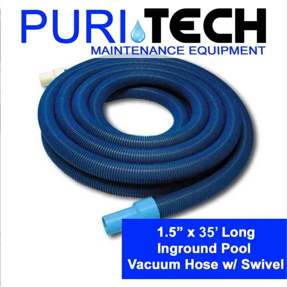Puri Tech Inground Pool Vacuum Hose with Swivel Cuff - 1.5ft X 35ft