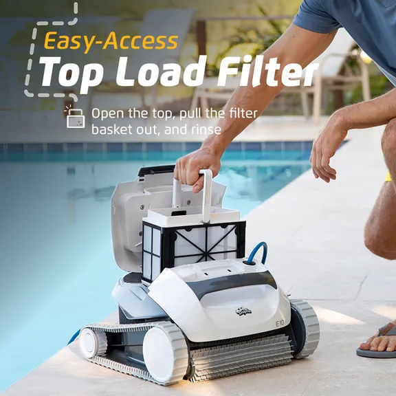 Dolphin E10 Robotic Above Ground Pool Cleaner with Upgraded Cartridge, Caddy and Cover