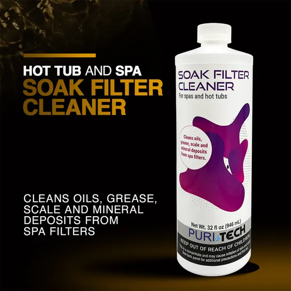 Puri Tech Spa Soak Filter Cleaner Effectively Removes Minerals and Oils from Spa/Hot Tub Filter Cartridges 32oz (Pack of 6)