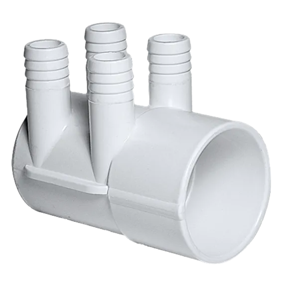 Waterway Plastics Dead End Manifold with 2" Spigot and Four 3/4" Rib Barbs