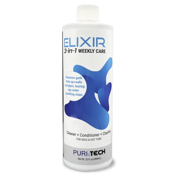 Puri Tech Spa Elixir 3-in-1 Weekly Care Hot Tub and Spa Cleaner, Conditioner, Clarifier for Wall and Pipes 32oz