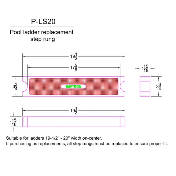 Saftron Durable Polypropylene Pool Ladder Step Rungs, Single, Gray