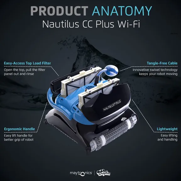 Dolphin Nautilus CC Plus Wi-Fi Controlled Robotic Pool Vacuum Cleaner with Caddy