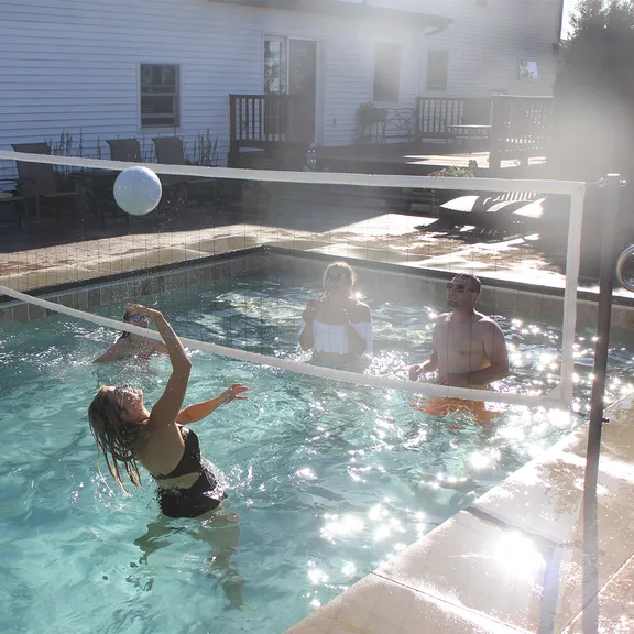 Global Pool Products X2 Basketball and Volleyball Pool Game - Set Includes 20" Net and Ball Stainless Steel Polished - No Anchor GPP-X2VB20-SS