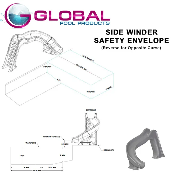 Global Pool Products - Sand-Colored, Right Curve, Deck Mounted, SIDE WINDER Inground Swimming Pool Water Slide