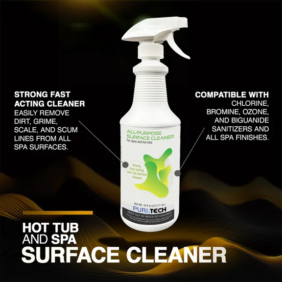 Puri Tech Spa All-Purpose Surface Cleaner for Spas and Hot Tubs, Fast Acting Dirt and Grime Remover 32oz (Pack of 6)