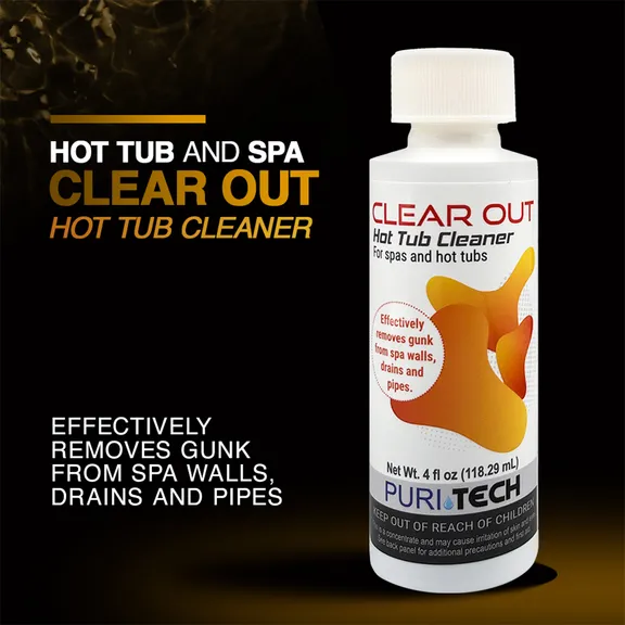 Puri Tech Clear Out 4oz Hot Tub Cleaner Removes Gunk from Spa Walls, Drains, and Pipes (Pack of 2)