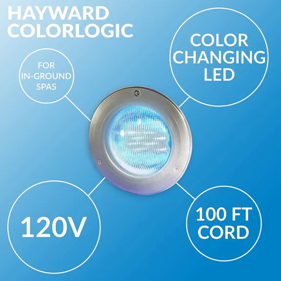 Hayward ColorLogic 4.0 LED Light, 120V, with 100-Ft cord, Spa Light, Stainless Steel Face Rim