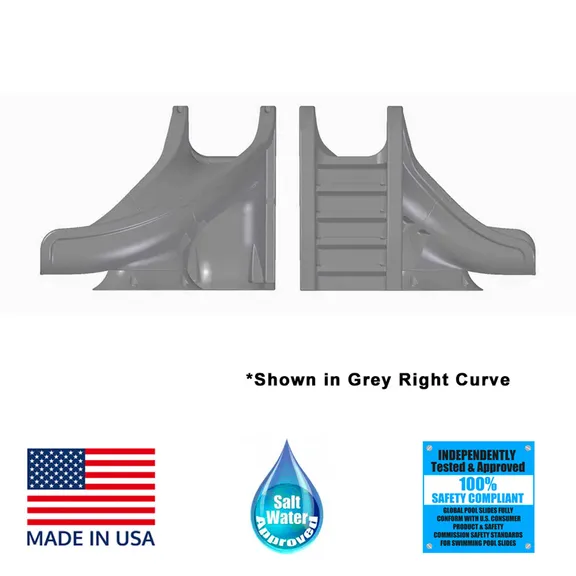 Global Pool Products SPLASH Inground Swimming Pool Water Slide Deck Mounted, Right Curve Turn Gray