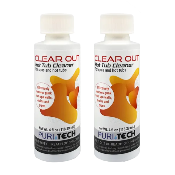 Puri Tech Clear Out 4oz Hot Tub Cleaner Removes Gunk from Spa Walls, Drains, and Pipes (Pack of 2)