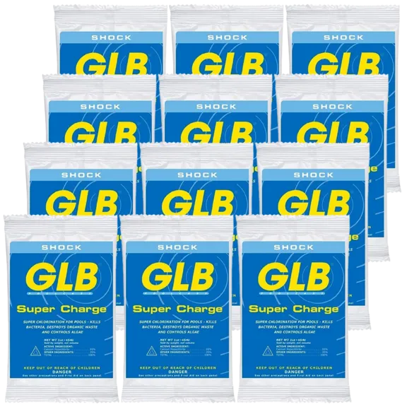 GLB Super Charge Shock Oxidizer for Pool Cleaning, 1 lb Bag (Pack of 12)