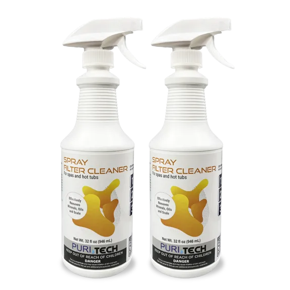 Puri Tech Spa and Hot Tub Filter Cartridges Cleaner Spray, 2 Pack, 32oz - Efficiently Removes Minerals and Oils