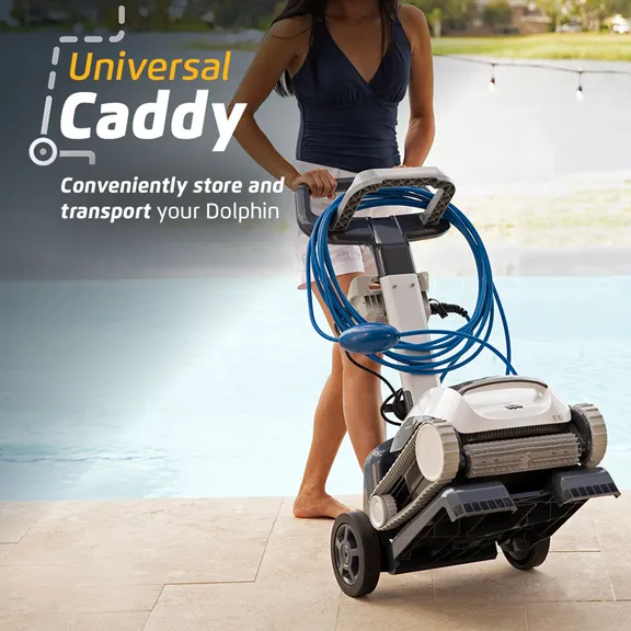 Dolphin E10 Robotic Above Ground Pool Cleaner with Upgraded Cartridge, Caddy and Cover